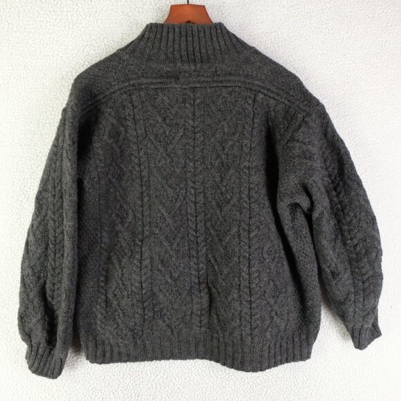 Aran Sweater Market Sweater Womens Large Gray Cable Knit Cropped Merino Wool - Picture 5 of 9